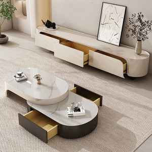 Mueble para TV AOMISI CASA, Mesa de Centro para Sala de Estar, Mesa de Centro de Madera con Gabinete, Mueble para TV y Mesa de Centro de Mármol Blanco - Product Image 2