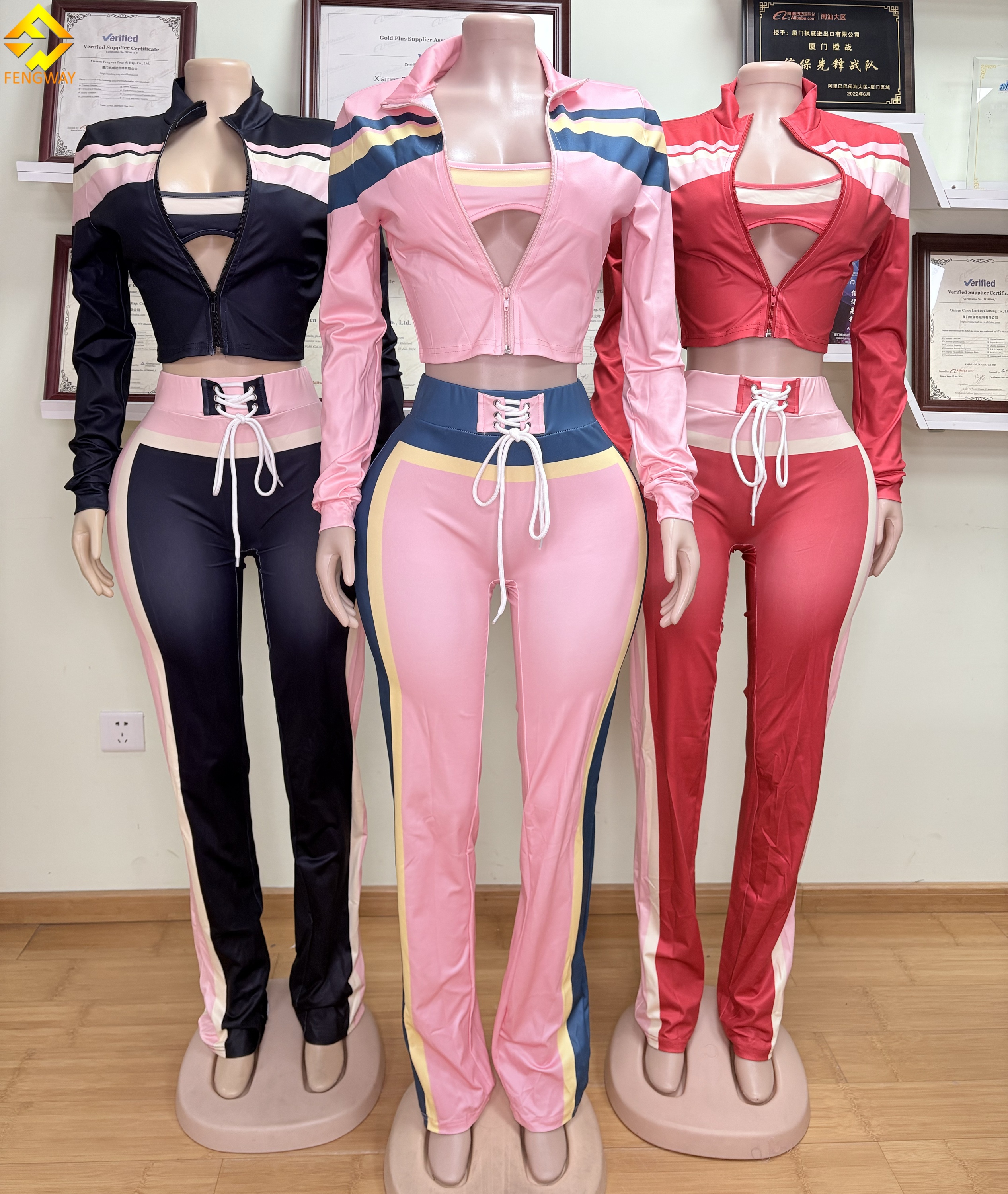 2025 New Arrivals Women's Clothing Bra+Jacket+Pants Bandage 3 Piece Set Casual Y2K Joggers Pants Women Outfits Three Piece Set · image 2