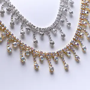 Wholesale Garment Accessories Gold Crystal Decorative Acrylic Tassel Fringe Rhinestone Welding Crystal Rhinestone Tassel Trim