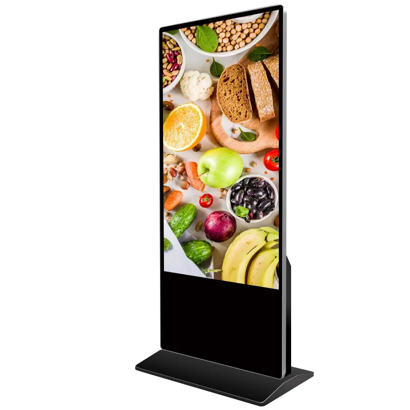 Kunden spezifischer Bodenst änder 4K Digital Signage Display und Player Hohe Helligkeit Gehärtetes Glas Innen LCD 43 Zoll Silbergrau 16,7 M