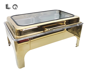 Vendita calda 9L rettangolo in acciaio inox piatto argento oro lusso Buffet pentole riscaldanti per il cibo più caldo per il ristorante dell'hotel - Product Image 2