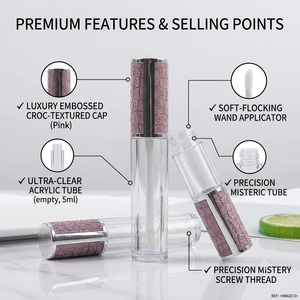 Tube de brillant à lèvres vide transparent 20 ml avec bouchon motif crocodile pailleté, applicateur, contenant de maquillage pour les lèvres, flacon d'emballage cosmétique pour gloss - Product Image 2