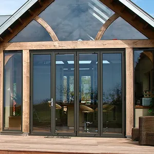 现代家居正门双折推拉门折叠天井门双层玻璃铝双折门