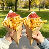 Custom Triangle French Fries Paper Cones With Sauce Cup Disposable Churros Packaging Cone Paper Holder Crepe Bubble Waffle