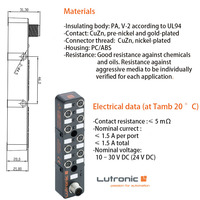 Boîtes de distribution de capteur d'actionneur passif M8: 4/8/10 ports, signal unique avec LED, IP67; Connexion principale: connecteur M12 mâle