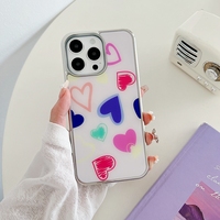 Chrome 2 en 1 coeur conception coque arrière de téléphone pour iPhone 13/13 Pro/14 /15 Promax