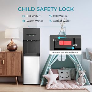 Distributeur d'eau à chargement par le bas Euhomey, pour bouteille de 5 gallons, 3 réglages de température (froid, tiède, chaud), en acier inoxydable noir - Product Image 5