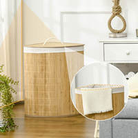 Panier à linge en bambou avec couvercle, style triangulaire, avec doublure amovible et lavable