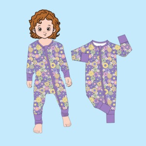 Qingli OEM/ODM personalizzato bambino Zippy fiore di campo carino stampato in bambù bidirezionale Footie per l'autunno Casual bambini piccoli - Product Image 1