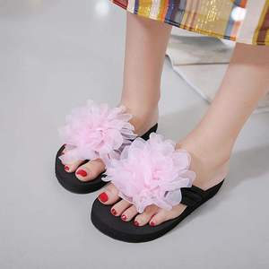 Sandales et tongs pour femmes à plateforme et talon compensé, à semelle épaisse, polyvalentes pour l'extérieur, utilisables été comme hiver, avec dessus en éponge - Product Image 1