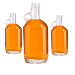 Custom glass soda fruit honey beverage maple syrup drinking bottle alcoholic borosilicate bottle with hooked handle