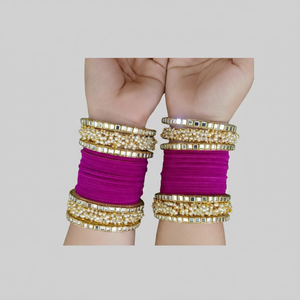 Elegant <b>Gold</b> Plated Velvet <b>Bangles</b> <b>Set</b> with Pearls Luxurious Pearl Bracelets & <b>Bangles</b> - Product Image 2