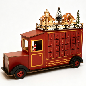 Calendario de Adviento de Madera con Forma de Camión Navideño, Caja de Cuenta Regresiva con 24 Cajones y Decoración de Pueblo Navideño, Almacenamiento de Regalos Navideños para el Hogar - Product Image 1