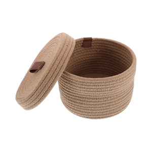 Modern <b>Storage</b> <b>Basket</b> Cotton Rope Braided Lid Seagrass PC Material for Coffee Table Desktop Sundries Cosmetic <b>Storage</b> - Product Image 1