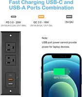 Multiprise encastrable avec port USB-C 20W, port USB-A à charge rapide, prise de bureau, station de charge dissimulée pour table d'appoint