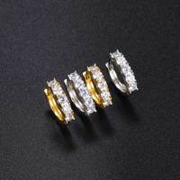 Nuevo Lanzamiento: Pendientes de Zirconia Cúbica Brillante con Forma Geométrica, Baño de Oro Real y Acabado en Rodio, Estilo Hip Hop, Hechos de Latón, Regalo para