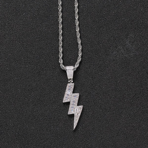 3-Row Iced Out Bolt Pendant, Men's Hip Hop CZ <b>Statement</b> <b>Necklace</b> for Clubbing & Streetwear - Product Image 5