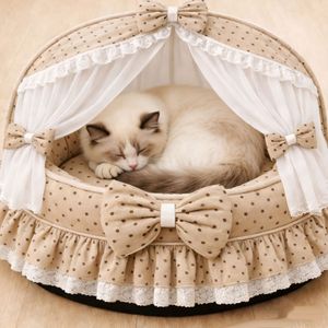 Cama <span class=keywords><strong>para</strong></span> Mascotas Aislante y Transpirable, con Encaje Rojo, Diseño a Cuadros Marrón, Protección <span class=keywords><strong>para</strong></span> las Cuatro Estaciones, Universal <span class=keywords><strong>para</strong></span> <span class=keywords><strong>Perros</strong></span> y Gatos Pequeños y Medianos - Product Image 3