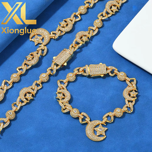 Factory Custom Fine Jewelry Hip Hop 10mm Moon Star 925 Sterling Silver Bracelet Moissanite Luxury Women <b>Men</b> Chain Link Bracelets - Product Image 3
