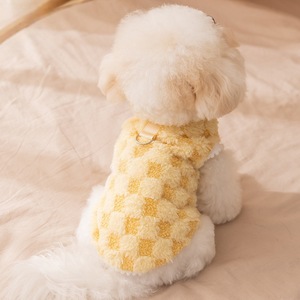 Teddy And Small <b>Dog</b> Cat Fleece <b>Sweater</b> Checkered Yellow Green Winter Autumn Vest Pet Clothes - Product Image 1