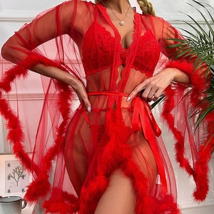 Nuovo stile <span class=keywords><strong>trasparente</strong></span> biancheria <span class=keywords><strong>da</strong></span> <span class=keywords><strong>notte</strong></span> in Mesh con manica di pelliccia Sexy tinta unita <span class=keywords><strong>camicia</strong></span> <span class=keywords><strong>da</strong></span> <span class=keywords><strong>notte</strong></span> traspirante - Product Image 3