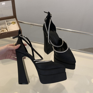 Elegantes Sandalias de Tacón Alto de Verano para Mujer, con Correa al Tobillo, Plataforma y Tacón de Cuña, Estilo Gladiador, de Seda - Product Image 5