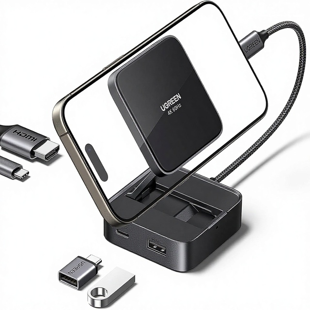 UGREEN USB-C Hub 4-in-1 Magnetic Adapter 4K 60Hz 100W PD Charging USB-A/USB-C/ Ports Foldable Portable for iPhone 17/16/15