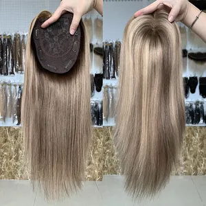 Russian Virgin Hair 180 Dentisty Balayage Blonde Hand Tied Toppers Pieces For Women Silk Hair Topper
