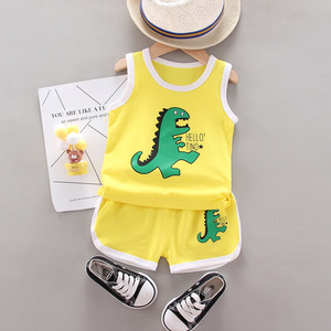 Ensemble d'été coréen de haute qualité pour garçons, en pur coton, imprimé dinosaure, sans manches, provenant de Chine - Product Image 2