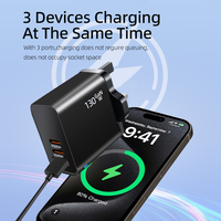 Chargeur mural rapide multi-appareils avec logo personnalisé, prise UK, 130W GaN, 3 ports PD 65W + QC3.0 45W