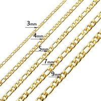 Chaîne de collier Hiphop anti-ternissement durable en or 14K 18K en acier inoxydable, maillons cubains plats Figaro pour hommes