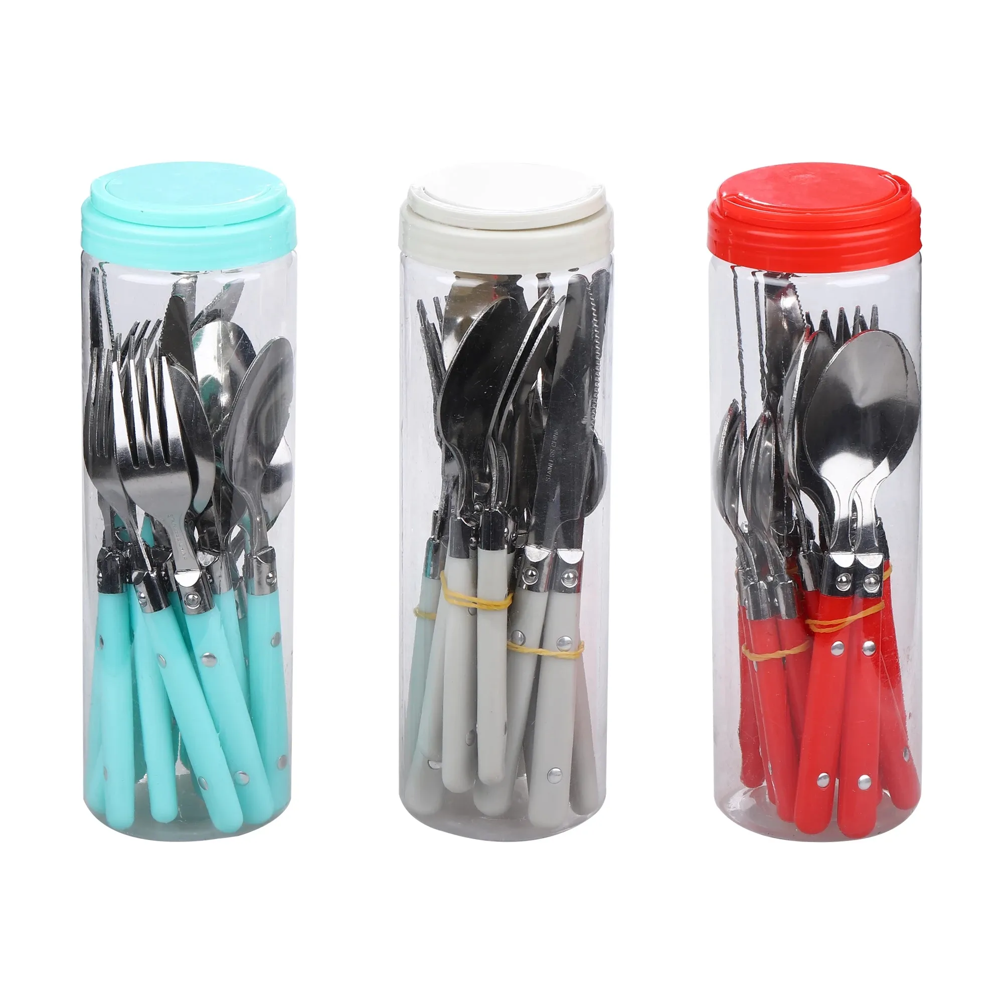 PVC Tube kitchen utensil tableware plastic handle stainless steel cutlery set 12pcs
