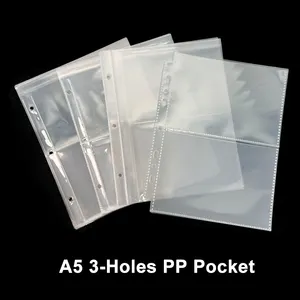 A5 3リングプランナーポケット用PPポケット、3 "5" 6 "透明プラスチックカード & フォトホルダー、PP詰め替えポケットページ