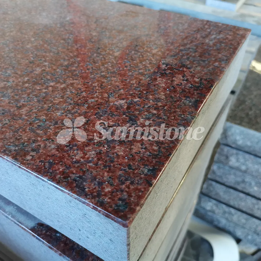 Samistone India Granit Merah Imperial Rumput Merah Penanda Bantal Atas Batu Nisan Merah Mahoni Granit