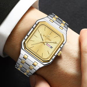 Black Gold Square <b>Case</b> Wrist Watch Premium Stainless Steel Band Quartz Watch for Men - Product Image 6