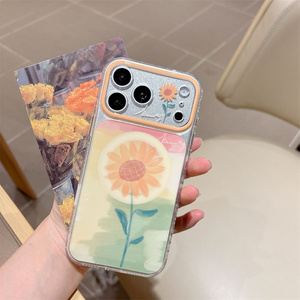 Women IMD Flower Magnetic Phone case for iPhone 17 16 15 14 Pro Max Gilded Sunflower Love <b>Rainbow</b> Glitter bling back Cover girls - Product Image 4