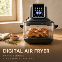 Air Fryer 5.5L+3.2L dengan Jendela Kaca, 8 Preset, Layar Digital, 1400W, Oven Penggorengan Udara Elektrik untuk Dapur Rumah