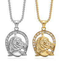 Hip-Hop de acero inoxidable chapado en oro Animal serie circón herradura colgante collar para hombres mujeres aniversario ocasiones