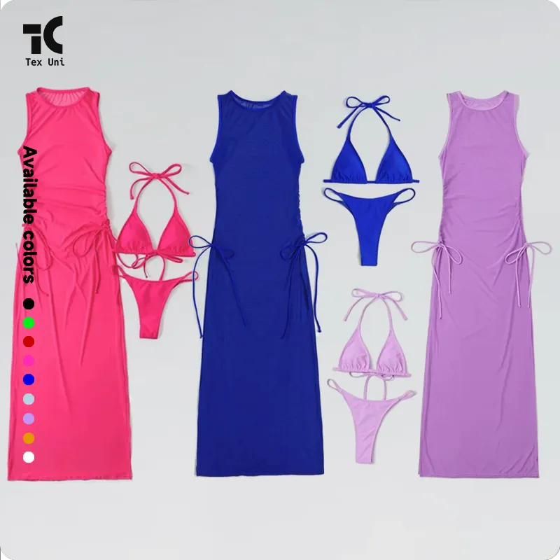 Tatil serisi uzun etek mayo güneş bakımı kapak-up Bikini yüksek bel plaj elbisesi üç parçalı mayo Latin dans elbise