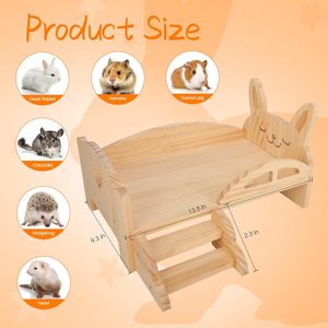 Casa y Refugio de Madera para Cobayas con Escaleras, Plataforma y Cama para Animales Pequeños como Conejos Enanos, Hámsters y Chinchillas - Product Image 5