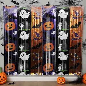 Rideau à franges en aluminium pour Halloween, guirlande de paillettes, motif fantôme, citrouille, chauve-souris, toile de fond, décoration de style sombre et élégant, personnalisable - Product Image 1