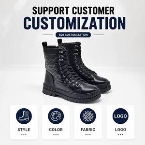 Botas de combate acolchadas para mujer con logotipo OEM personalizado, caña acolchada, ganchos de anilla en D plateados, <span class=keywords><strong>plataforma</strong></span> gruesa con suela de tacos, botas de media pantorrilla con cordones - Product Image 2