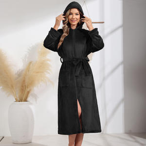 Robe en flanelle à manches longues <span class=keywords><strong>pour</strong></span> femmes, cardigan d'automne/hiver à capuche avec fermeture éclair, robe unisexe, pyjama, tenue de <span class=keywords><strong>couple</strong></span>, peignoir en peluche à capuche - Product Image 6