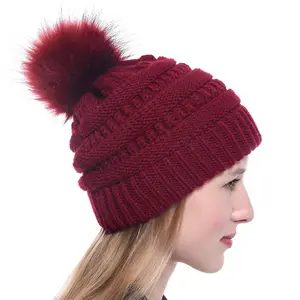 Зимние шапки, женская теплая шапка с флисовой подкладкой, мешковатая шапка, женская вязаная шапка с помпоном из искусственного меха, мешковатая шапка