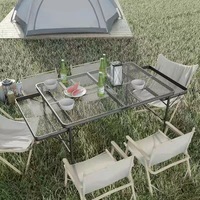 Table d'appoint pliante multifonctionnelle pour l'extérieur en maille de fer, grande étagère de rangement pour le camping, les loisirs, réglable en alliage d'aluminium, moderne