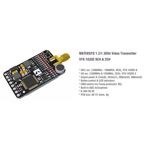 Transmisor FPV Matek System VTX-1G3SE-9 1.2G/1.3GHz 9CH INTL 0.1mW/25mW/200mW/800mW 9g para Carreras RC G Monitor - Product Image 5