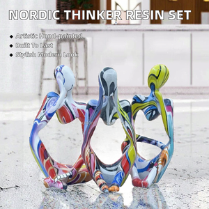 Venta al por mayor: Nuevo set de 3 piezas de estatuas de resina inspiradas en Rodin el Pensador, pintadas a mano, duraderas, OEM/ODM, de gran forma irregular para el hogar. - Product Image 2