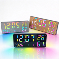 Jam Dinding Digital Multifungsi Layar LED RGB Besar dengan Alarm, Temperatur, dan Kelembapan, Daya USB, Kontrol Jarak Jauh untuk Kamar Tidur di Samping Tempat Tidur