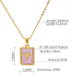 Collana zodiacale ciondoli in acciaio inossidabile placcato oro conchiglia rosa donna 12 <span class=keywords><strong>oroscopo</strong></span> <span class=keywords><strong>segno</strong></span> collana placcata oro 18 carati - Product Image 6