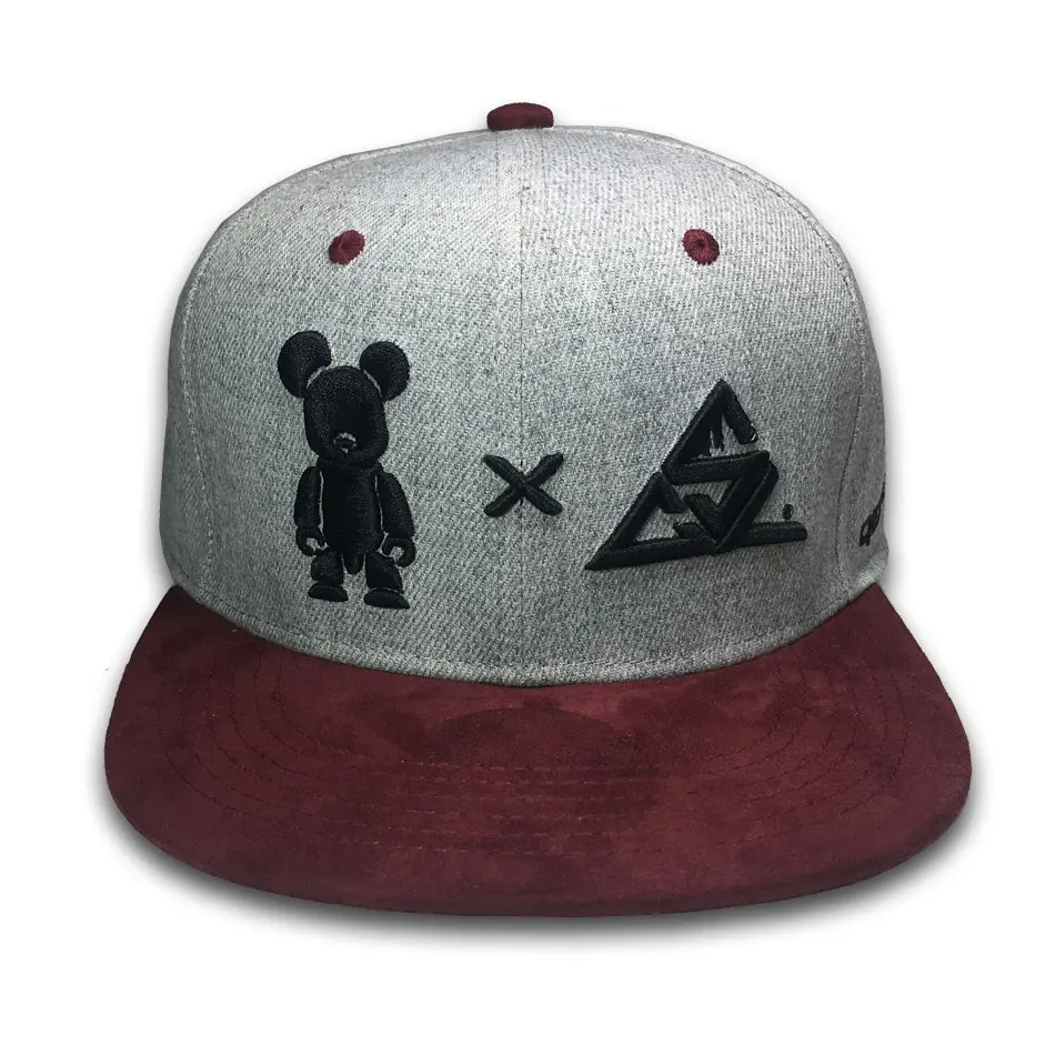 OEM Acrylic 6 Bảng Điều Chỉnh Da Lộn Phẳng Vành 3D Thêu Logo Tùy Chỉnh Snapback Mũ Hip Hop Cap